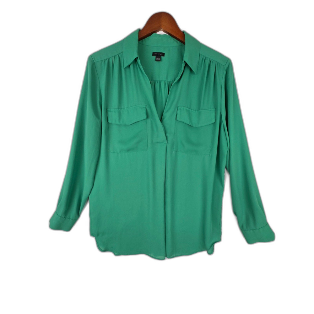 Ann Taylor Long Sleeve Lime Blouse Size Large Office Corpcore Business Casual
